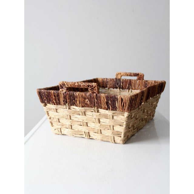 Vintage Rectangle Storage Basket With Handles For Sale - Image 4 of 9
