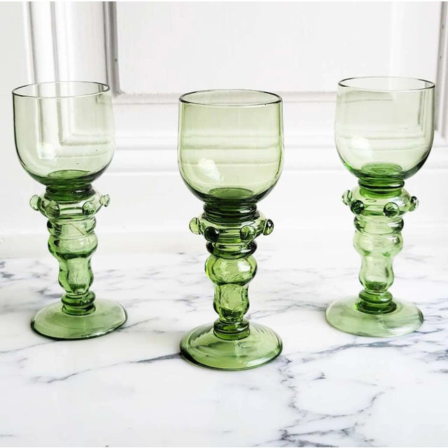 Mid-Century Modern Mouth Blown Römer Wine Glasses, 1970s, Set of 6 For Sale - Image 3 of 8