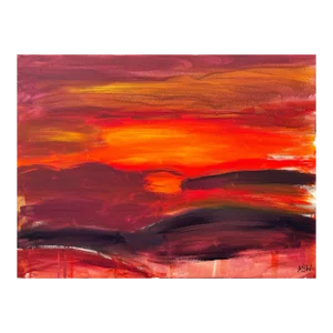 Orange & Red Abstract Sunset Sunrise Painting - Unique Original Art by Leading British Urban Artist, 2004