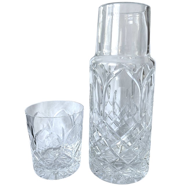 Baccarat 1990s Heavy Cut Glass Bedside Water Carafe & Tumbler Set in the Style of Ralph Lauren For Sale - Image 4 of 8