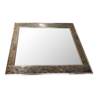 Vintage LaBarge Chinoiserie Silver-Leaf Reverse-Painted Wall Mirror — 1970s For Sale