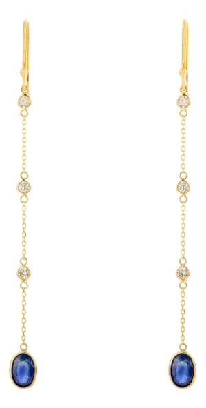 18k Gold Sapphire Linear Chain Dangle Earrings- 2 Pieces