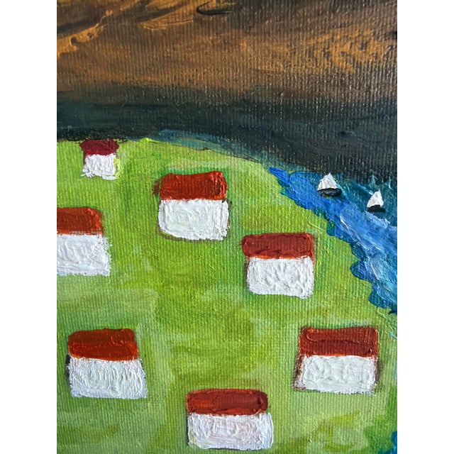 Folk Art Original Impasto Folk Art–Style Lakeside Village Painting by L. Romo, 2026 For Sale - Image 3 of 7