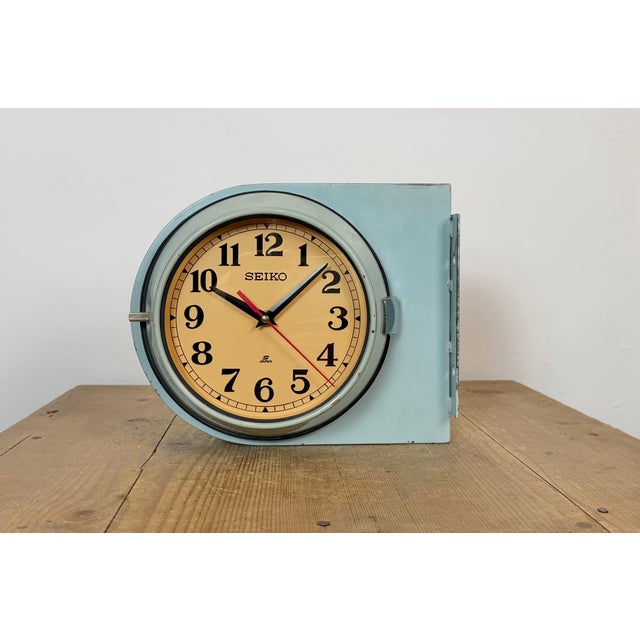 Vintage Blue Seiko Double-Sided Ships Wall Clock, 1980s For Sale - Image 11 of 18