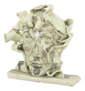 Stoneware Head Sculpture with Light and Brown Glaze from MH, 1980s