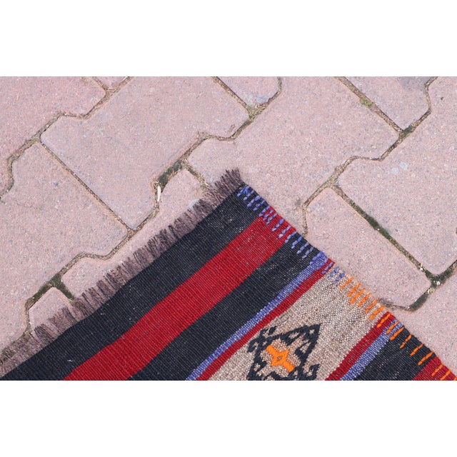 Red 1960s Cabin Style Hand Knotted Stripe Design Red Oushak Kilim Runner Rug For Sale - Image 8 of 10