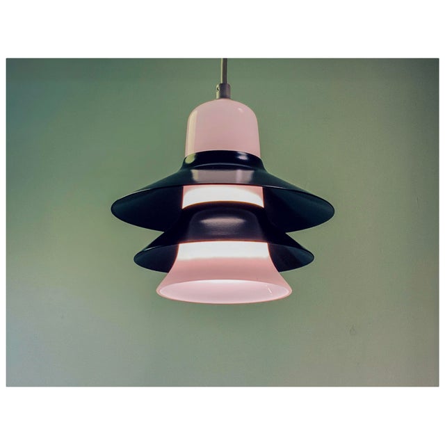 Scandinavian Black Metal and Opaline Glass Pendant Lamp, Denmark, 1970s For Sale - Image 3 of 4