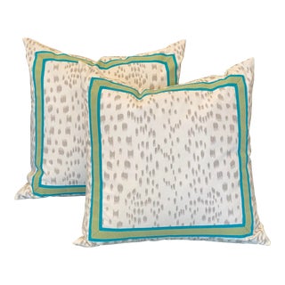 Green &White Pillows - a Pair For Sale