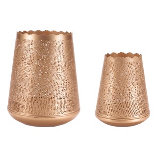 Gold Cut Metal Lantern (Set of 2) For Sale