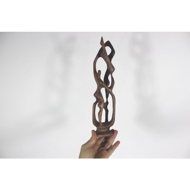 Vintage Abstract Art Wood Sculpture, Acrobats, Dancers, Hand Carved From a Single Piece of Wood, Smooth Curvy, Original One of a Kind Teak For Sale - Image 10 of 10