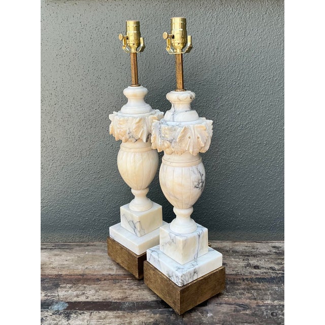 Vintage Carved Alabaster Leaves Lamps - A Pair For Sale In West Palm - Image 6 of 12