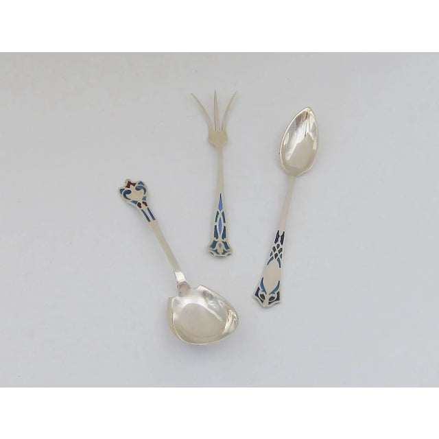 Early 20th Century Sterling Silver Plique-a-Jour Enamel Flatware Trio For Sale - Image 5 of 10