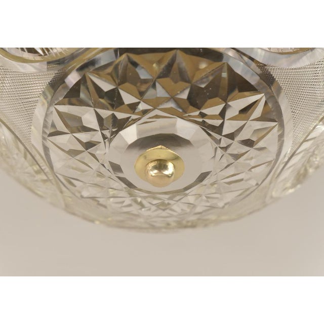 Gold Large Art Deco Brass Ceiling Lamp with Hand-Cut Lead Crystal Shade, Austria, 1920s For Sale - Image 8 of 12