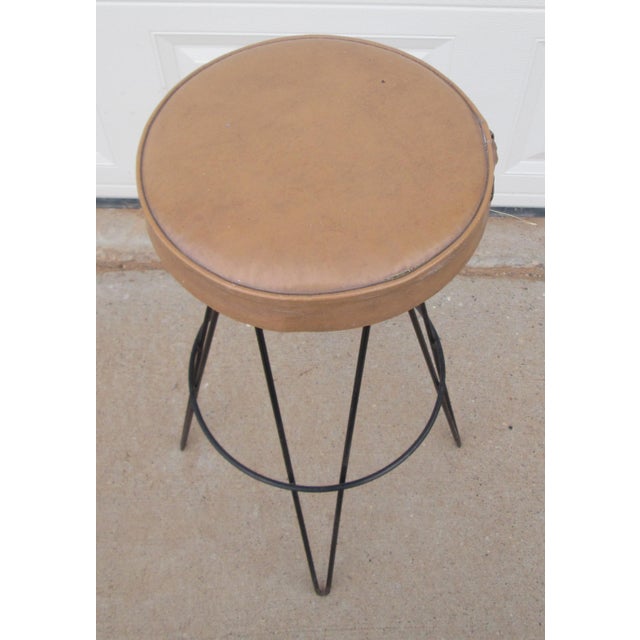Brown Mid Century Modern Hairpin Leg Bar Stool For Sale - Image 8 of 15