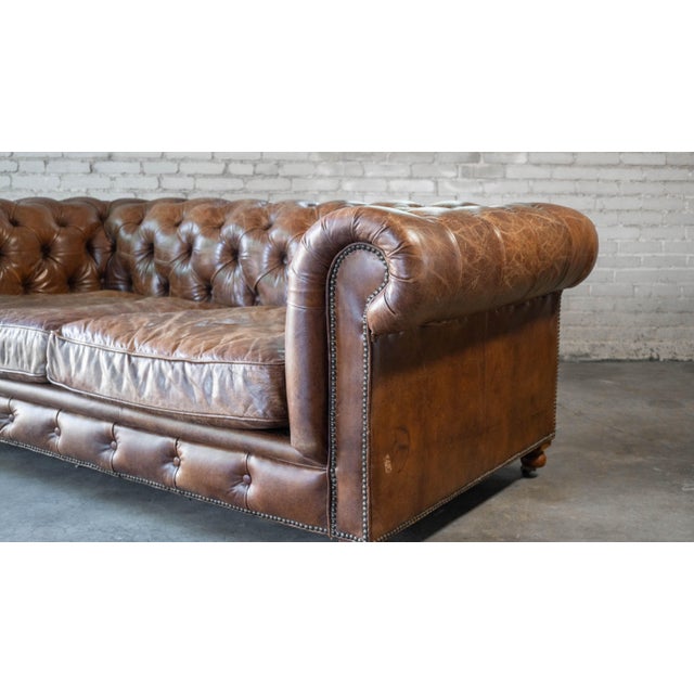 Restoration Hardware Distressed Cigar Leather Kensington Luxe Sofa For Sale - Image 9 of 17