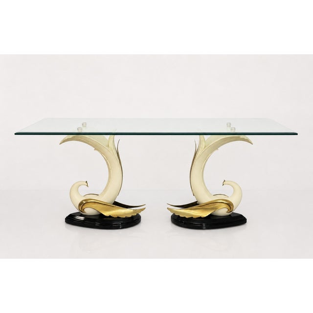 Exceptional Hollywood Regency swan console table designed by San Sen and manufactured in Spain for Art House, J.B.M., with...
