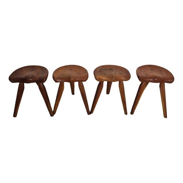 Rustic Stools in the style of Jean Touret, 1950s, Set of 4 For Sale