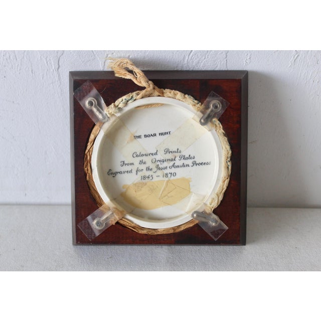 Wood Vintage Kirkhams Ltd. English Ceramic Plates Harwood Frames Bull Fight, the Boar Hunt Mid-Century- a Pair For Sale - Image 7 of 8