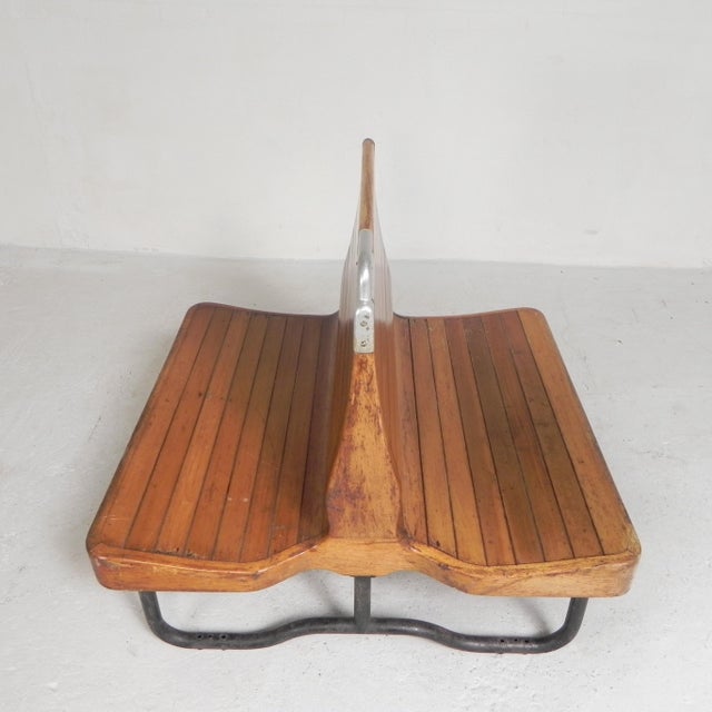 Black Double-Sided Teak Train Bench, 1930s For Sale - Image 8 of 18
