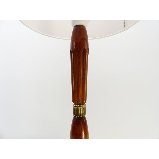 Brown Scandinavian Table Lamp in Aqua Glass, Wood and Brass attributed to Nybro Armaturfabrik, Sweden, 1960s For Sale - Image 8 of 9