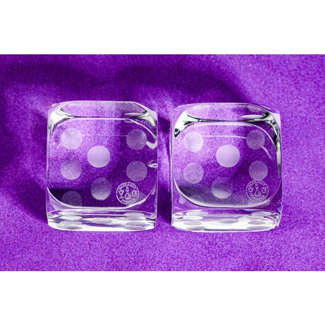 Pair of Large Decorative Vintage Baccarat Crystal Glass Dice Paperweight Display For Sale - Image 4 of 13