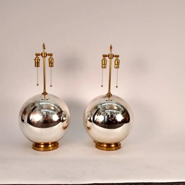 Mid-Century Modern Large Mercury Glass Ball Lamps - A Pair For Sale - Image 3 of 7