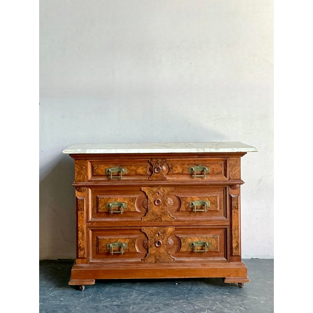 Brass Vintage Boho Marble Top Eastlake Chest of Drawers For Sale - Image 8 of 8