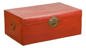 Antique Red Lacquer Blanket Chest with Brass Hardware and Spacious Storage