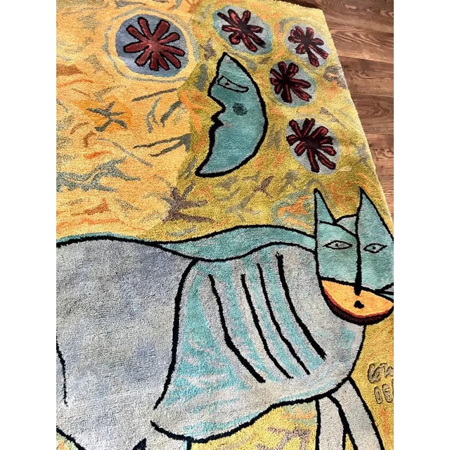 Le Chat La Lune et Le Soleil Rug, Corneille, 1970s For Sale - Image 4 of 14