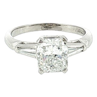 1950's Platinum Classic Tapered Baguette Engagement Ring With a 1.29 Radiant Cut, Size 4 For Sale