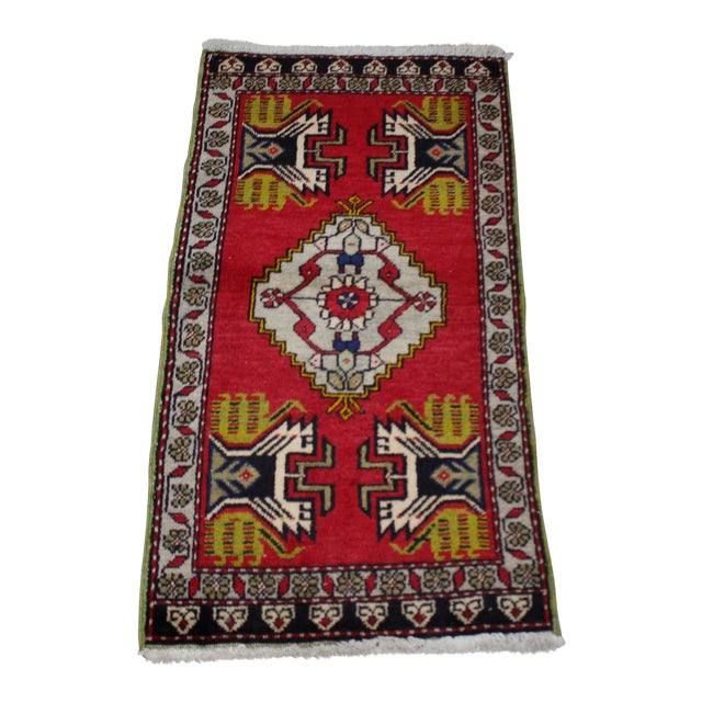 1970s Turkish Vintage Hand Knotted Traditional Antique Hand Knotted Doormat Rug For Sale