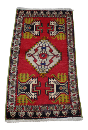 1970s Turkish Vintage Hand Knotted Traditional Antique Hand Knotted Doormat Rug