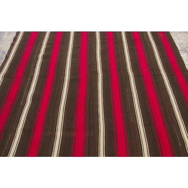 Rug & Kilim Vintage Chaput Kilim Wool Rug With Red Stripes by Rug & Kilim, 1950-1959 For Sale - Image 4 of 9