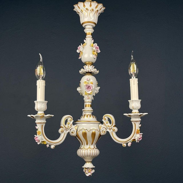 Vintage Capodimonte Porcelain 3-Arm Chandelier, Italy, 1940s For Sale - Image 14 of 14