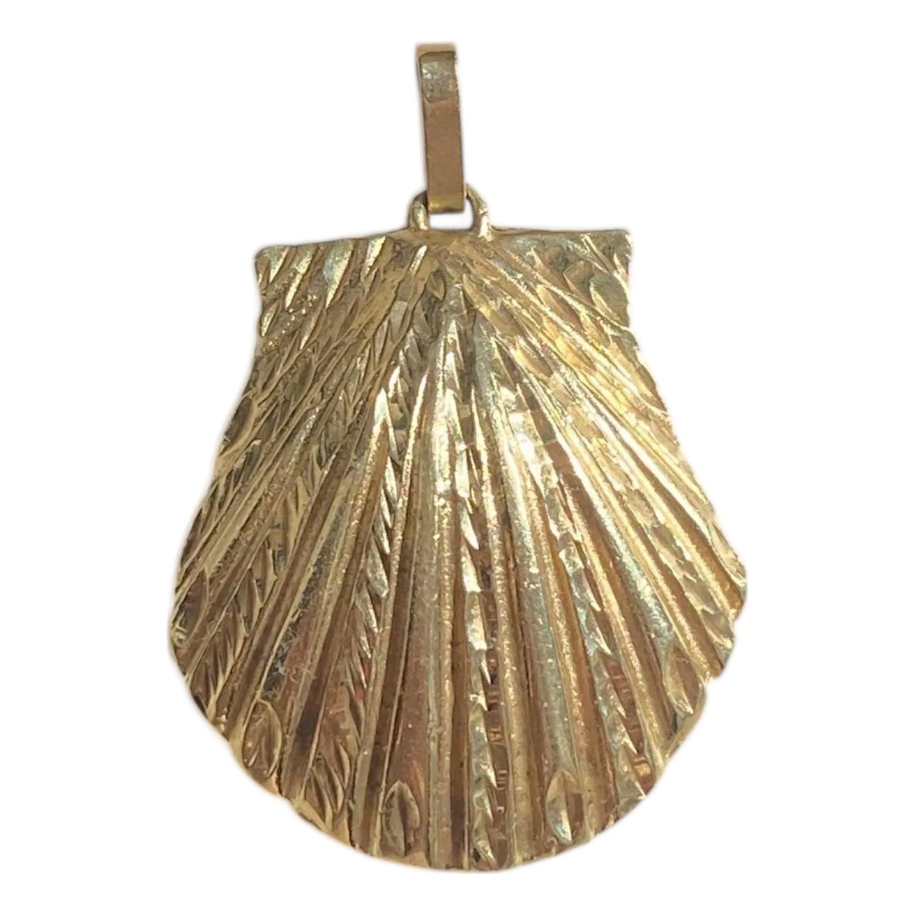 Vintage 14k Gold Large Shell Pendant | Chairish