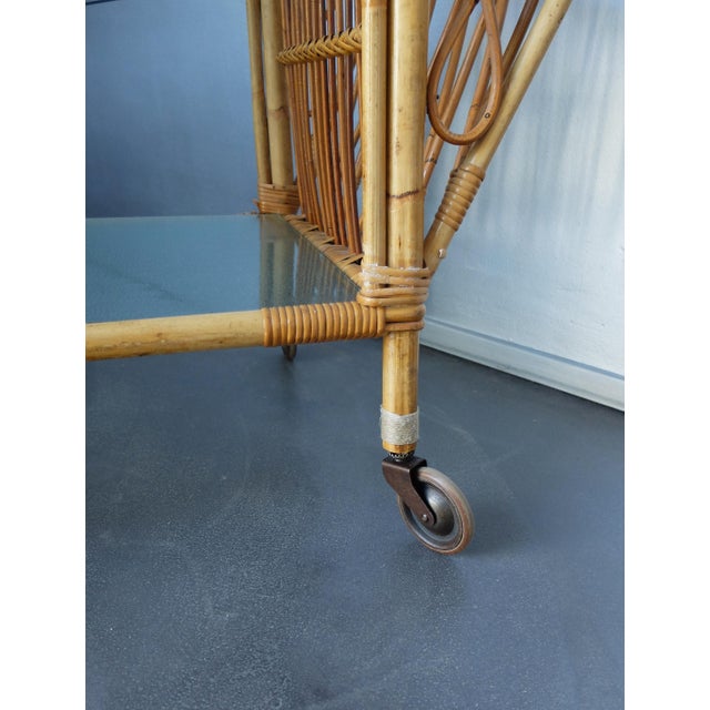 Mid-Century Italian Serving Bar Cart in Rattan and Bamboo, 1960s For Sale - Image 15 of 18