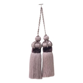 Pair of Dusty Mauve Luxury Key Tassels With Satin & Cut Velvet Details For Sale