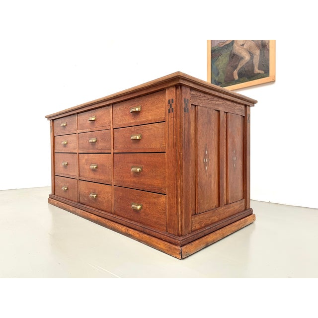 Double-Sided Oak Shop Counter, 1890s For Sale - Image 14 of 18