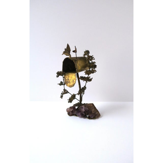 Curtis Jere Hummingbird Brass Amethyst Sculpture After Artist Silas Seandel, Circa Mid-20th Century For Sale - Image 4 of 11