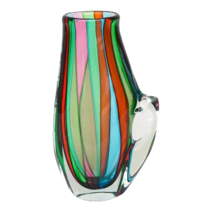 Vintage Italian Murano Signed Striped Glass Pitcher or Object Turquoise, Green, Pink, Red, Clear