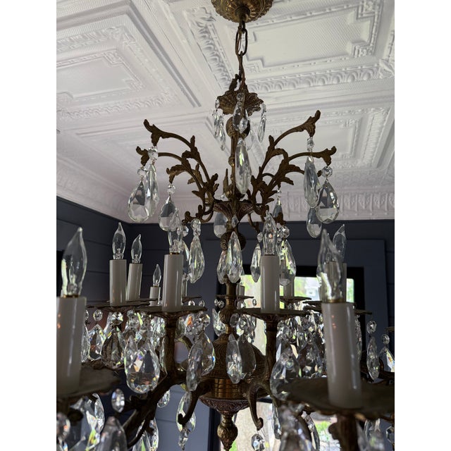 Vintage Chandelier-Absolutely Extraordinary Spanish Brass Chandelier With Faceted Crystals For Sale - Image 10 of 14