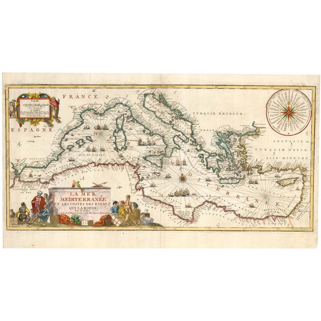 Early 18th Century Map of the Mediterranean For Sale