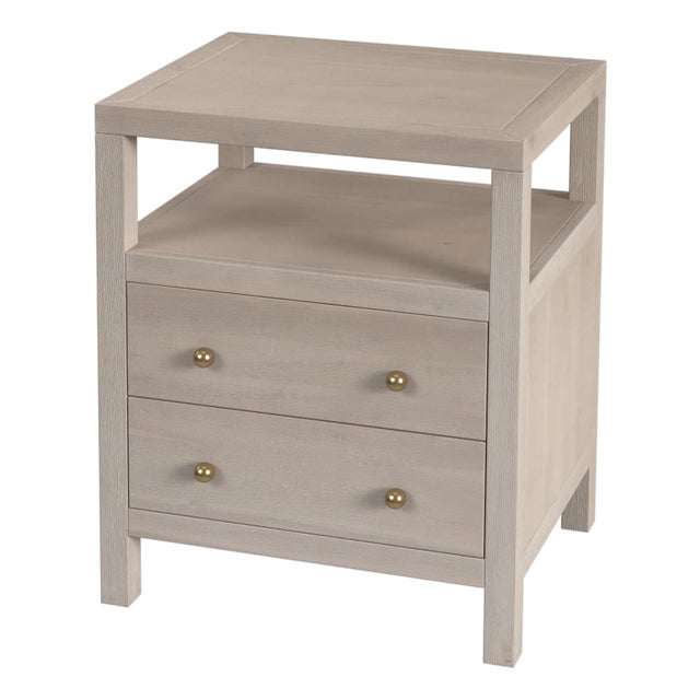 Nora 21 in. W Rectangular Wood 2 Drawer Nightstand with Open Shelf, Antique Taupe For Sale