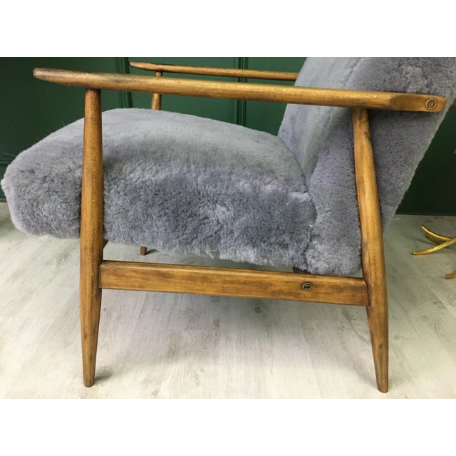 Gray Mid-Century Gray Sheepskin Armchair For Sale - Image 8 of 14