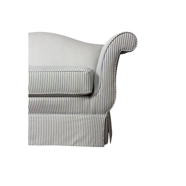 Traditional Camelback Sofa With Rolled Arms in Blue & White Ticking Stripe For Sale In New York - Image 6 of 6
