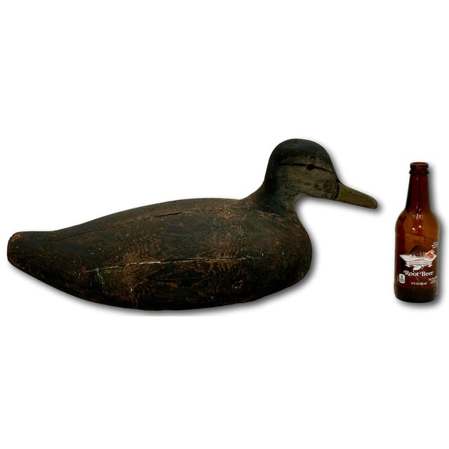 Unusually Large Size Antique American Carved Wood Hand Painted Duck Hunters Decoy From Downeast Coastal Maine - 22 Inches Long For Sale - Image 18 of 18