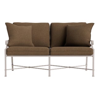 Brown Jordan Venetian Loveseat, Dove frame with Fusion Moccasian fabric For Sale