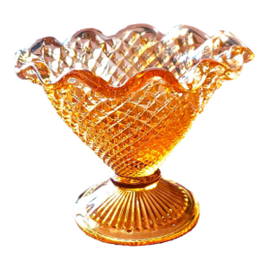 1940s Westmoreland English Hobnail Amber Ruffled Compote/Candy Dish - Mid Century