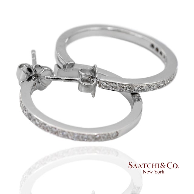 Contemporary 18k(750) Solid White Gold Natural Diamond Hoop Earrings, A Pair For Sale - Image 3 of 13