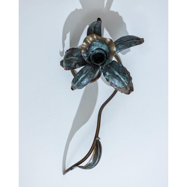 Metal Vintage Bronze Lily Candle Holders Attributed to Carl Sorensen - A Pair For Sale - Image 7 of 7